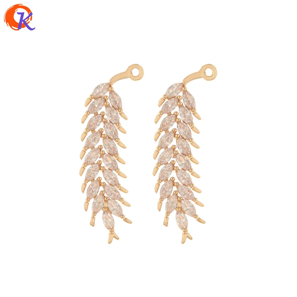 

Jewelry Accessories Cordial Design 30Pcs 10*34MM Jewelry Accessories Hand Made CZ Charms Feather Shape Pendant Earring Finding