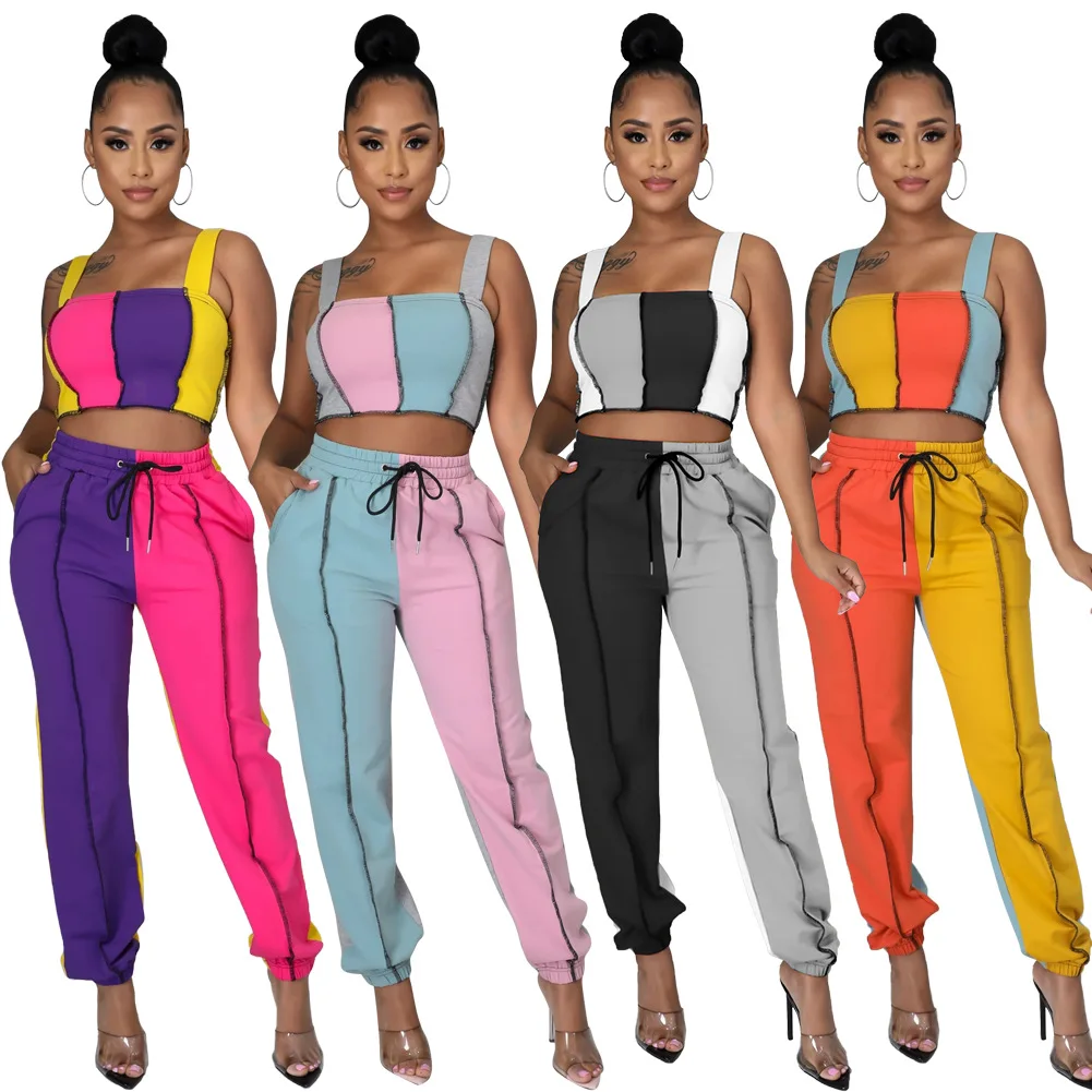 

2021 two piece set women clothing plus size designer clothes shirt and pant fashion casual wear suit Spliced two piece set, Green, black, grey, blown, blue, pink, orange, purple