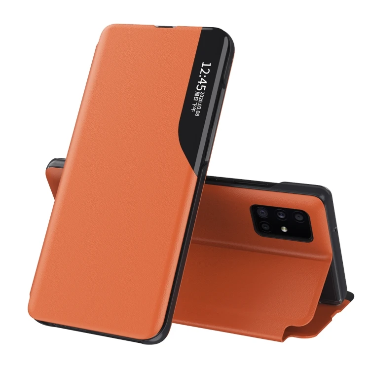 

Dropshipping For Samsung Galaxy A32 4G Side Display Magnetic Shockproof Horizontal Flip Leather Case with Holder(Orange)