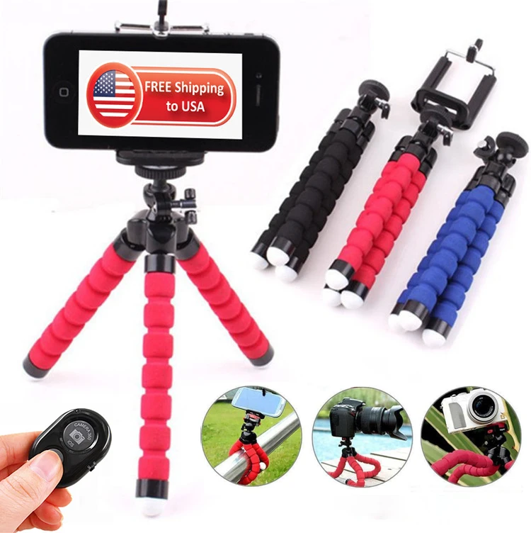 

[Free Shipping to USA] Portable & Flexible Tripod Wireless Remote Universal Clip for iPhone/ Android/Camera Sponge Phone Tripod