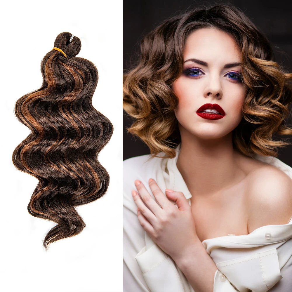 

New Styles Water Wave Bundles Hair Deep Wave Synthetic Braiding Hair Weaving Curly Ocean Wave Crochet Hair Extension, 1b#, 2#, p4/30#, t1b/30#