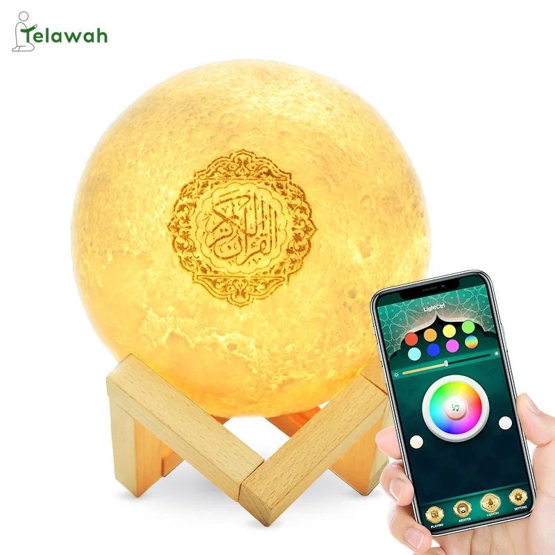 

Telawah SQ-510 Islamic Gift USB Charging Remote Control LED Light 3D Moon Lamp Quran Speaker, White