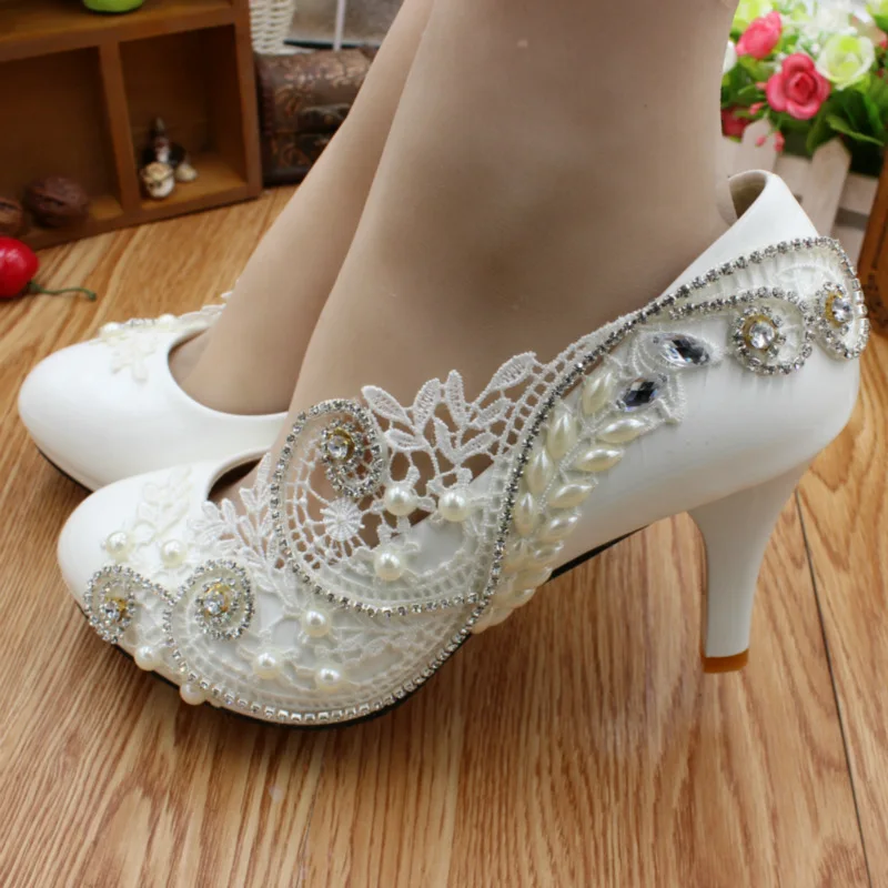 

S0151A different heel large size White pearl women's shoes wedding shoes bridal, As picture