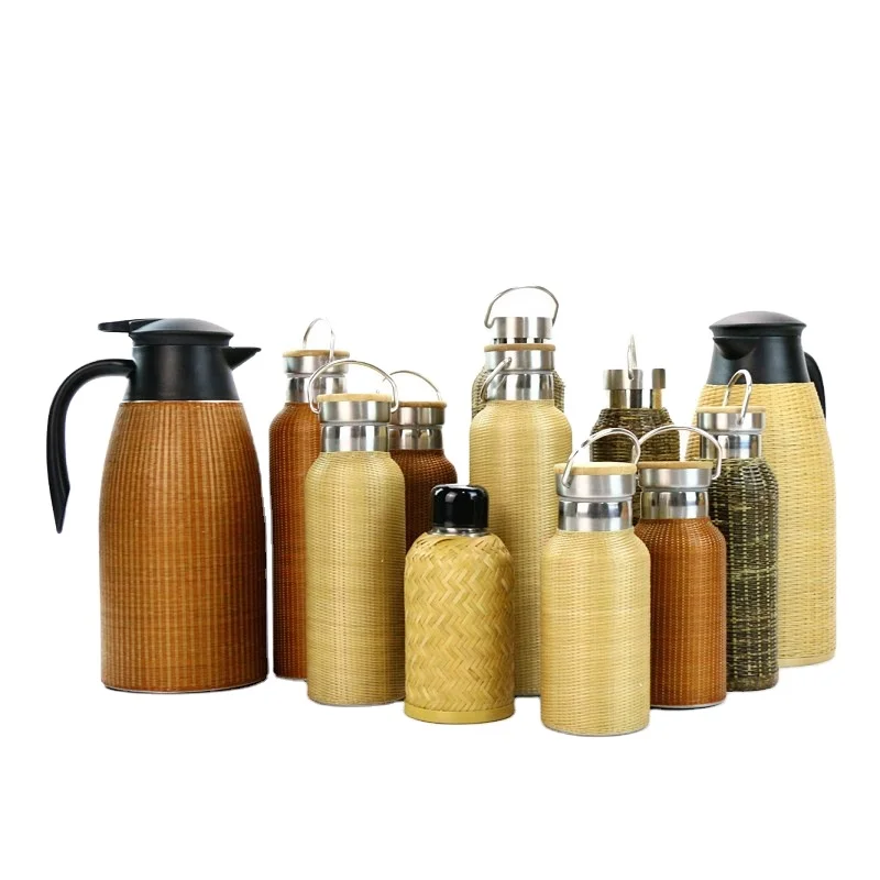 

Mikenda New Design Rattan Stainless Steel Metal Bottle Innovation Drink Water Vacuum Flask with handle
