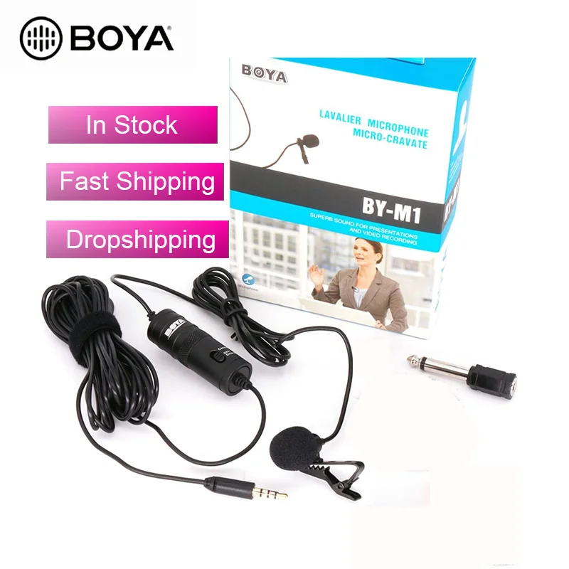 

BOYA BY-M1 3.5mm Electret Condenser Microphone with 1/4" adapter for Smartphones iPhone DSLR Cameras PC
