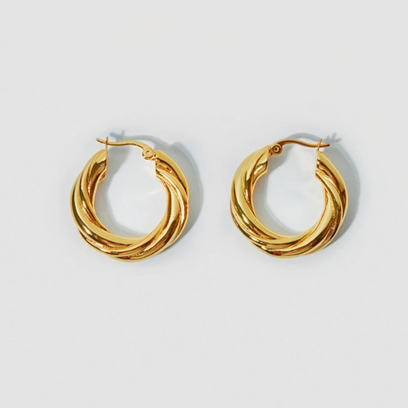 

High End 18K Gold Plated Twisted Brass Hoop Earring Gold Jewelry Wholesale