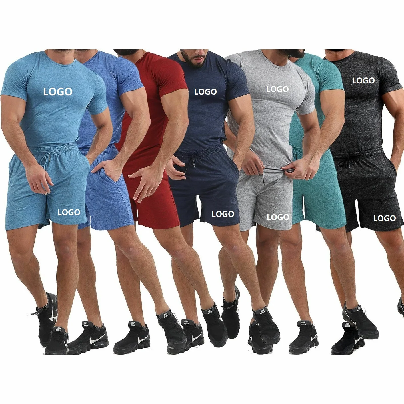 

Vedo Fitness Shorts Set Dropshipping Custom Logo 2 Pieces Workout Clothing Short Sleeve T shirt Sweat Shorts Mens Tracksuit Set, Picture shows