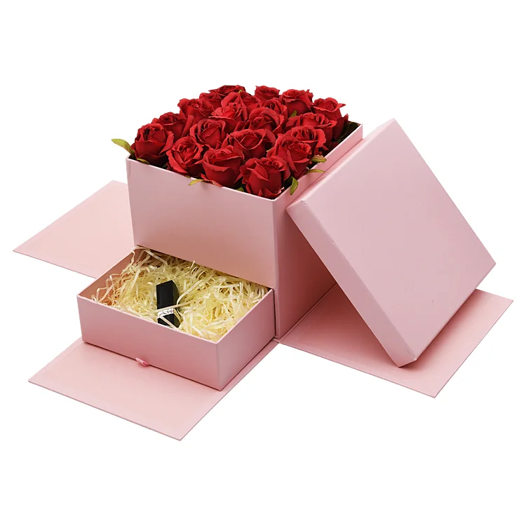 

Square Drawer Flower Gift Box Luxury Paper Rose Box With Drawer