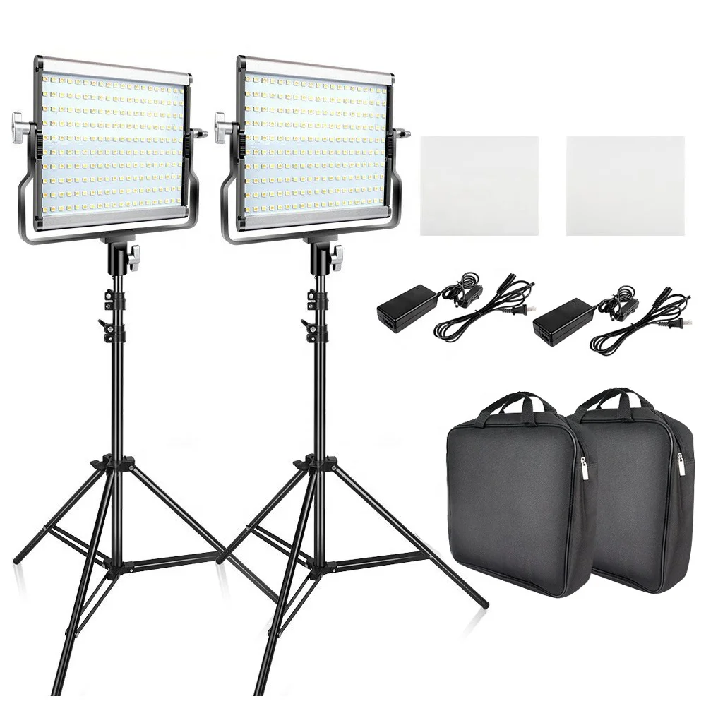 

Travor L4500 2 Sets LED Video Light Kit with Tripod Dimmable Bi-color 3200K-5600K CRI 95 Studio Photo Lamp Metal Panel