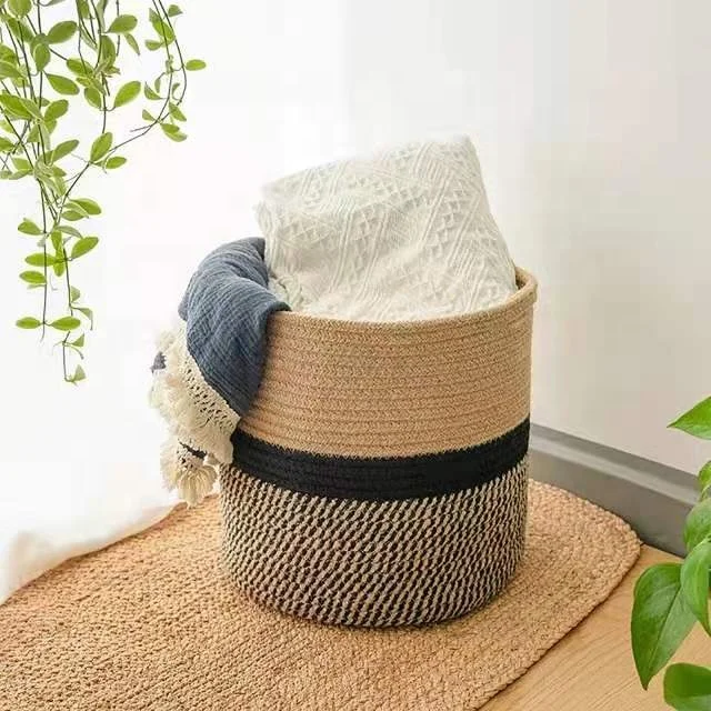 

Cotton Rope Basket - Woven Storage - Large with Handle for Baby Nursery Decor Bin Laundry Blanket Hamper T