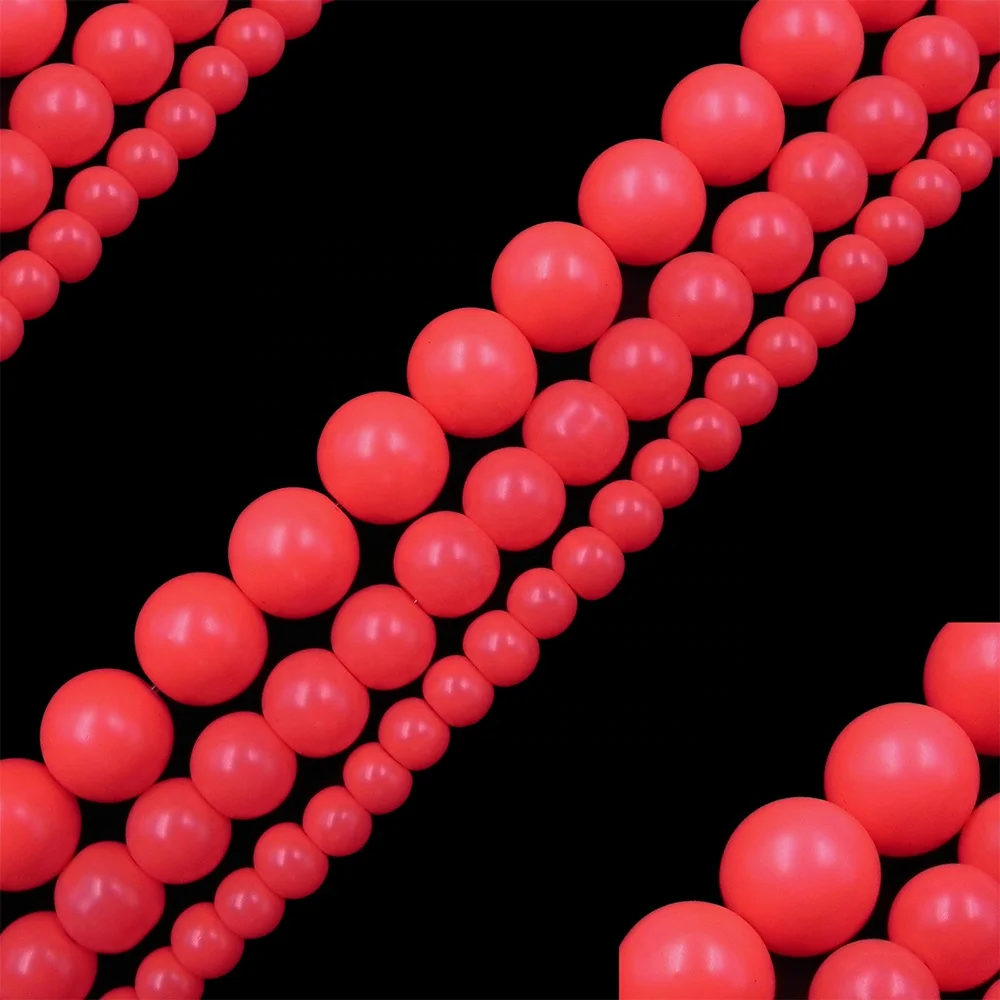 6mm crystal neon red color full hole glass pearl matte loose
