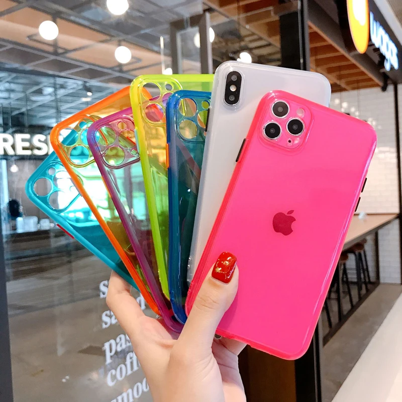 

High Quality Clear Fluorescent Color Contrast Lens Protection Silicone TPU Phone Case For iPhone 14 13 12 Pro Max Mini, Transparent