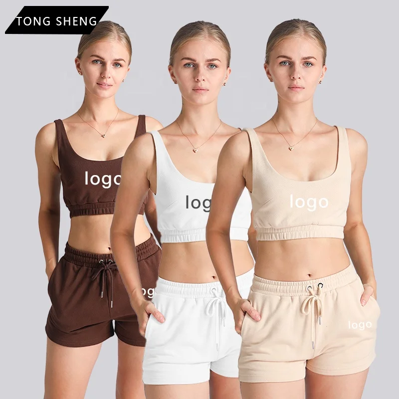 

Two Piece Short Pant Set Women Clothing 2021 Custom Joggers 2 Piece Short Set Solid Color Outfits Women Short Sets Two Pieces, As picture