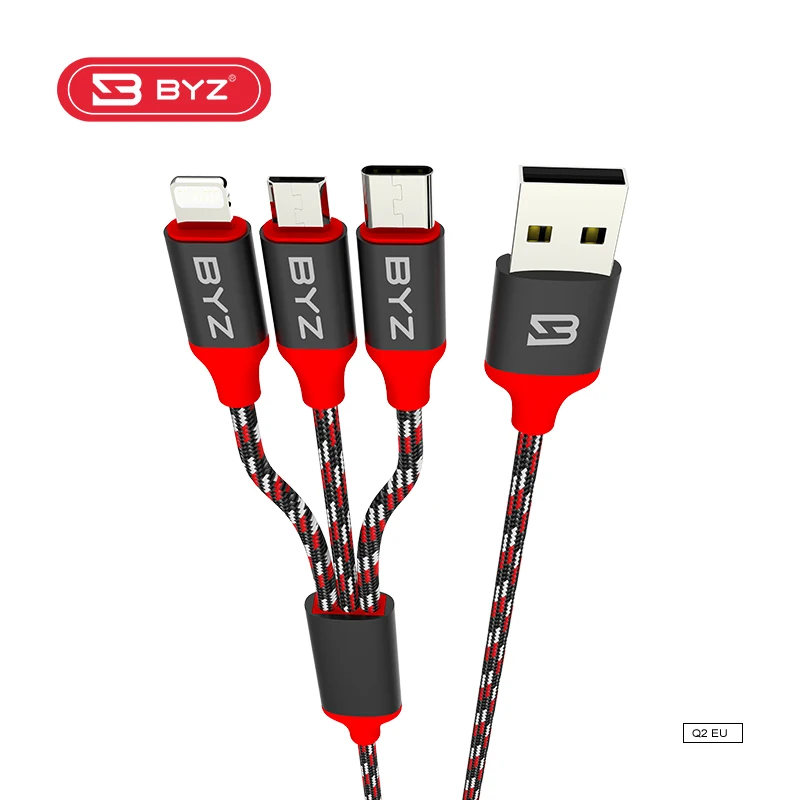 The best quality BYZ high speed nylon braid data cable 3 in 1 multiple function USB cable support for type-c iphone micro cable - ANKUX.COM