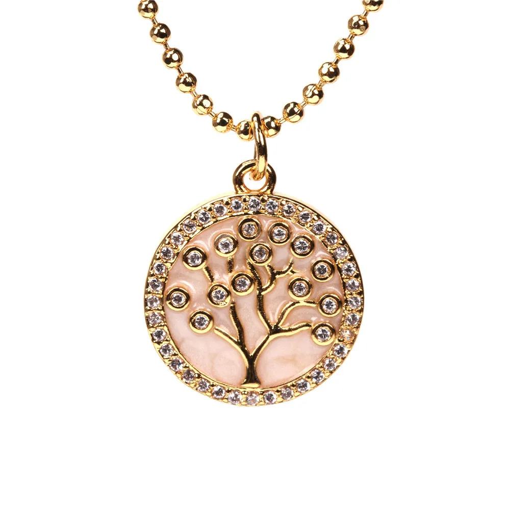 

Best Selling Gold Plated Round Coin Disc Pendant Life Tree Necklace Cubic Zircon Tree Of Life Necklace