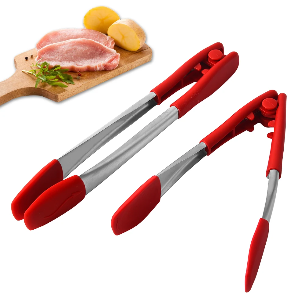 

High Quality Red Metal Silicone Food Tong For Serving Food