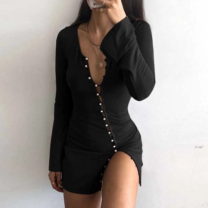 

Fashion New Round Neck Button Round Neck Long Sleeve Dress, Picture color