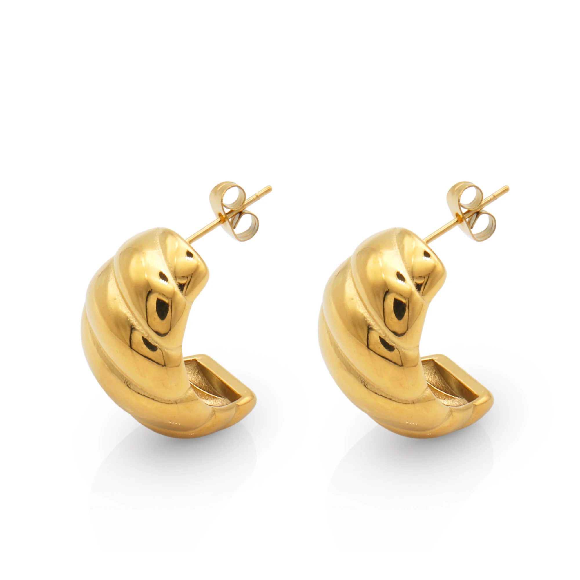 

Chris April fashion jewellery 316L stainless steel pvd gold plated non-tarnish thick croissant earrings