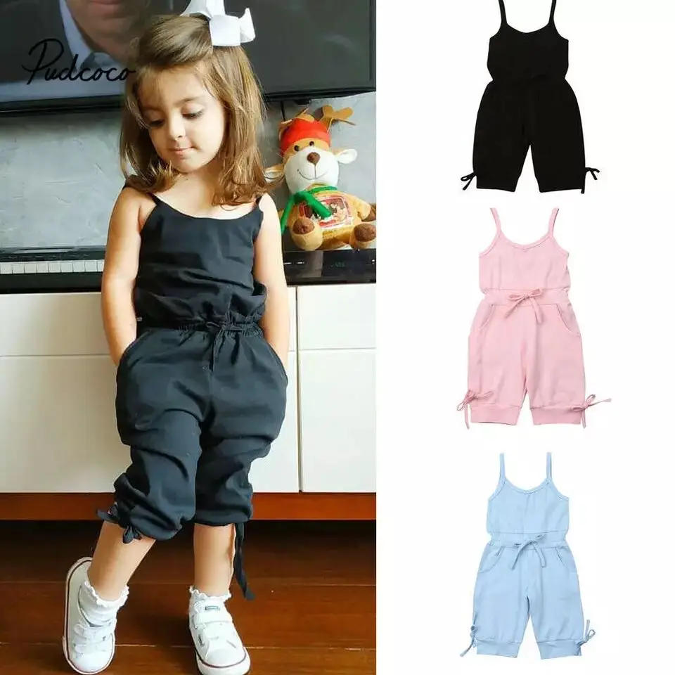 

Children Summer Clothing Toddler Baby Girls Solid Sling Jumpsuits Sleeveless Romper Bib Pants Kids Overalls Outfits 1-6Years, White, blue, pink