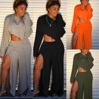 

MOQ 1PC Boutique clothing women nightclub one-shoulder plain color open-cut pants suit casual outfit FC-K8747