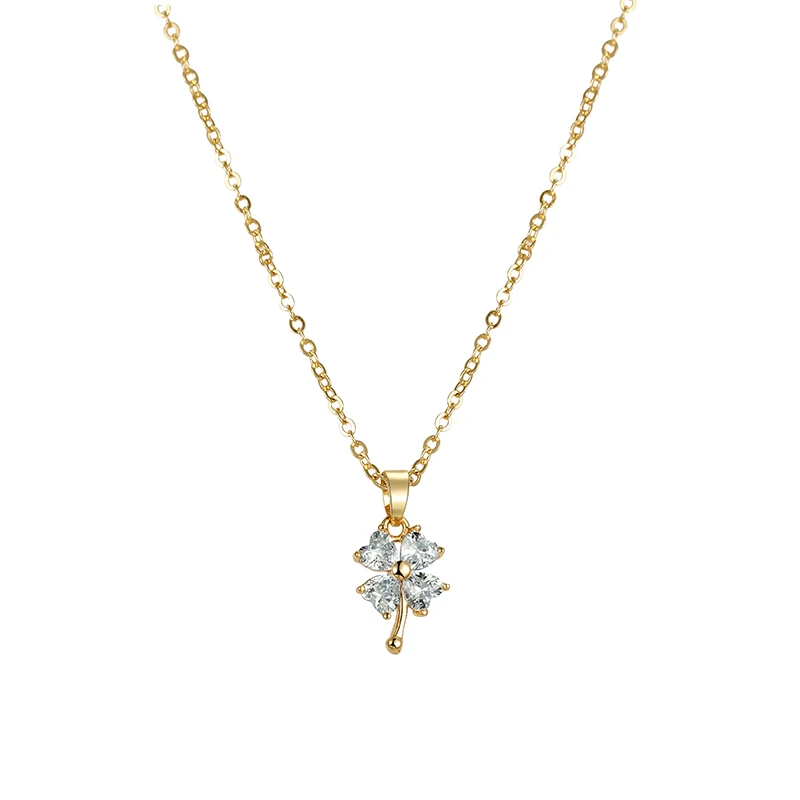 

New Arrival High Quality Cubic Zirconia CZ Plant Leaf Pendant Necklace in Gold Color