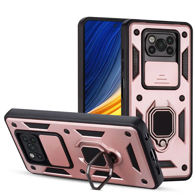

For Xiaomi Redmi K40 Pro Armor Phone Case Camera Lens Protection Ring Kickstand Anti Shock Back Cover Phone Case, Multi-color option