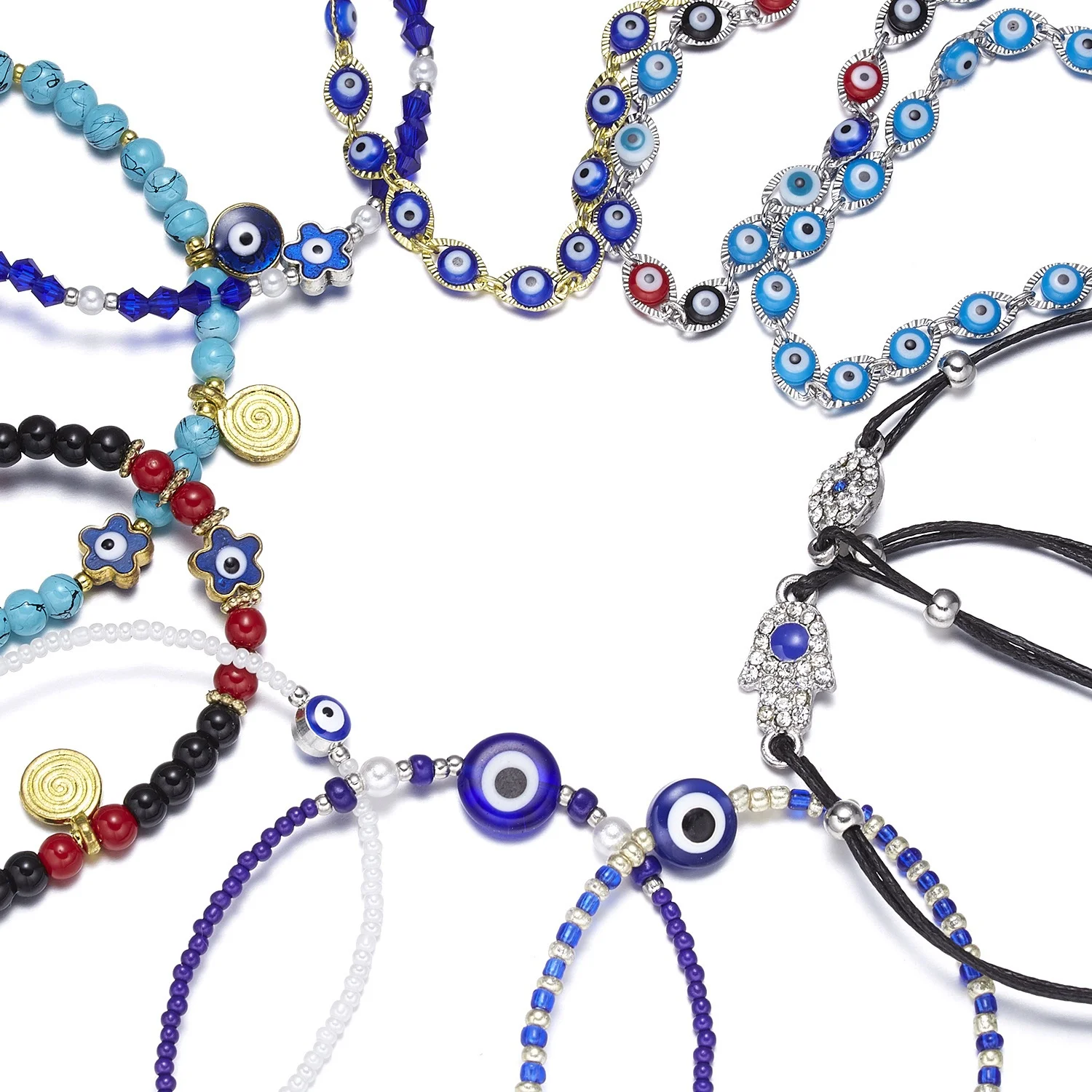

2022 Fashion Jewelry Adjustable Chain Colorful Seed Beaded Evil Eyes Bracelet Blue Crystal Eye Beads Bracelet For Girls, As shown
