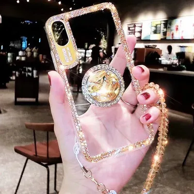 

Hot sell diamond mirror lanyard sticking phone case for iPhone 11 sparkle cute cover for iphone x case luxury