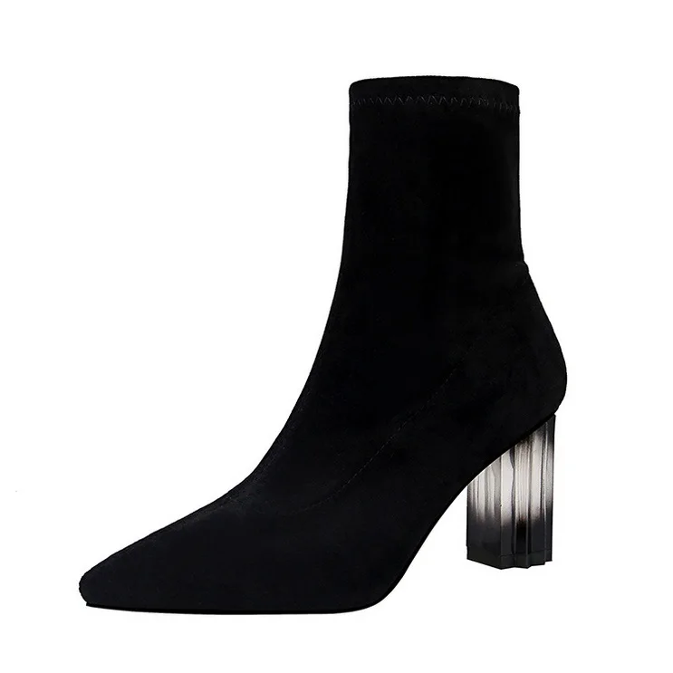 

Stivale Donna Simple Design 2021 7CM High Chunky Transparent Clear Heel Boots Women Shoes for Winter and Fall, Black1,black2(plush inside)