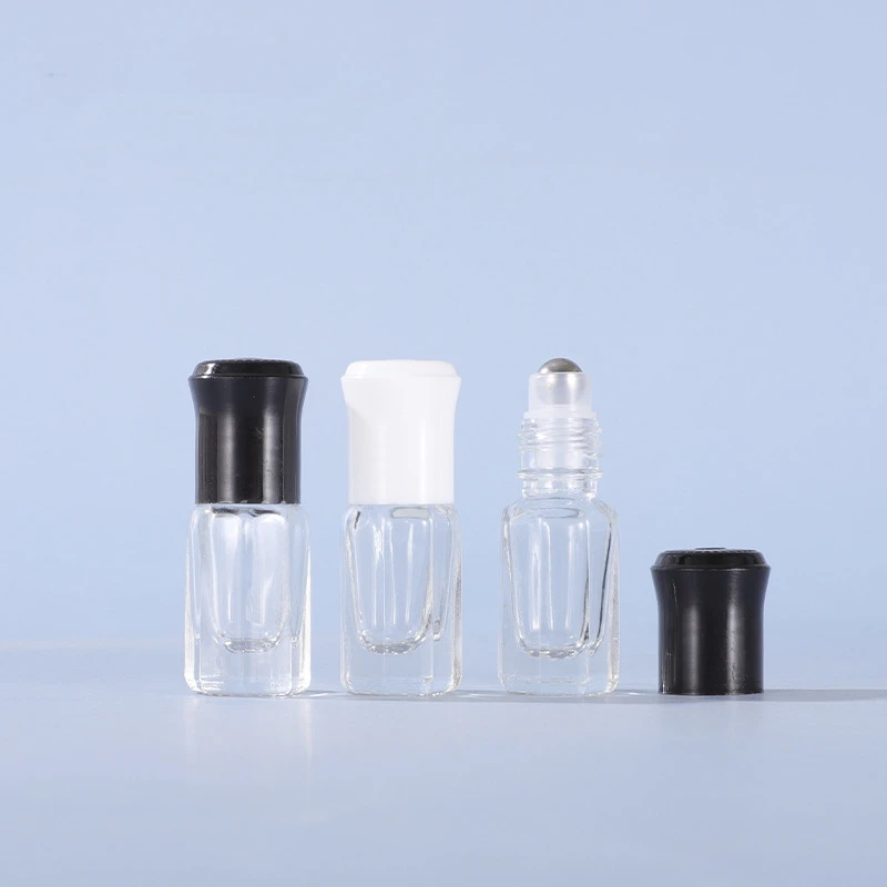 

Hot sale 3ml clear glass octagonal shape roll on perfume bottles essential oil bottles with steel roller
