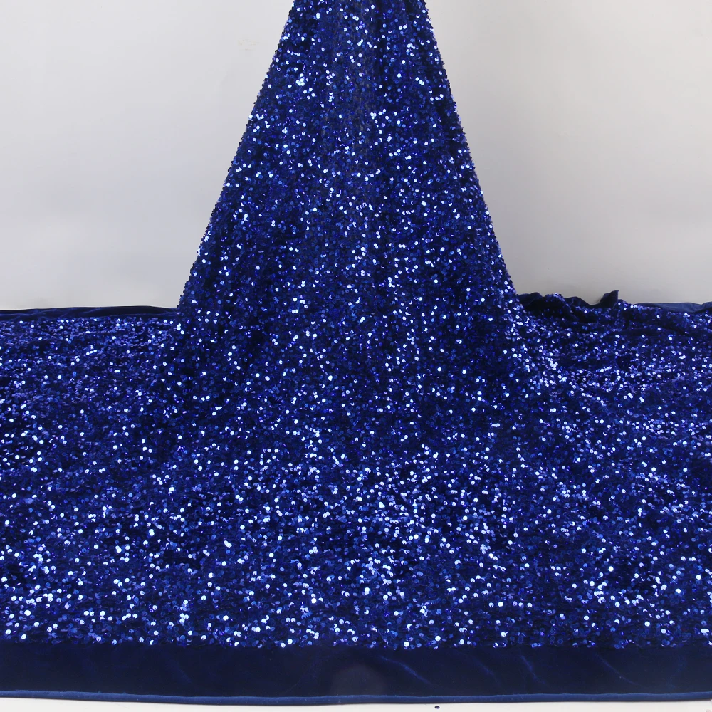 

Royalblue Nigerian stones Lace Fabric 2021 High Quality Sequins French Velvet Lace Fabric Embroidered Tulle African Lace Fabric