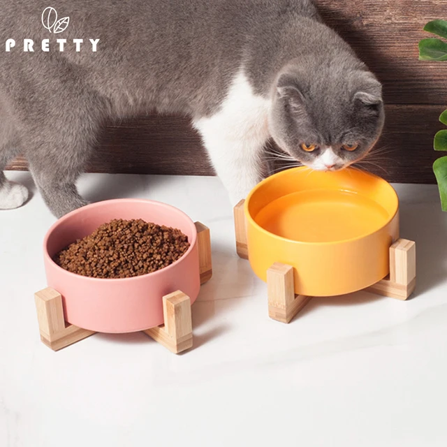 

Melamine Raised cat food and water bowl elevated pet feeding bowl Don't spill stress-free pet bowls for cat and dog, White/gray