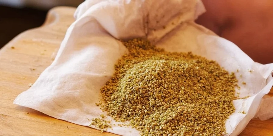 Crushing cardamom in a mortar and pestle