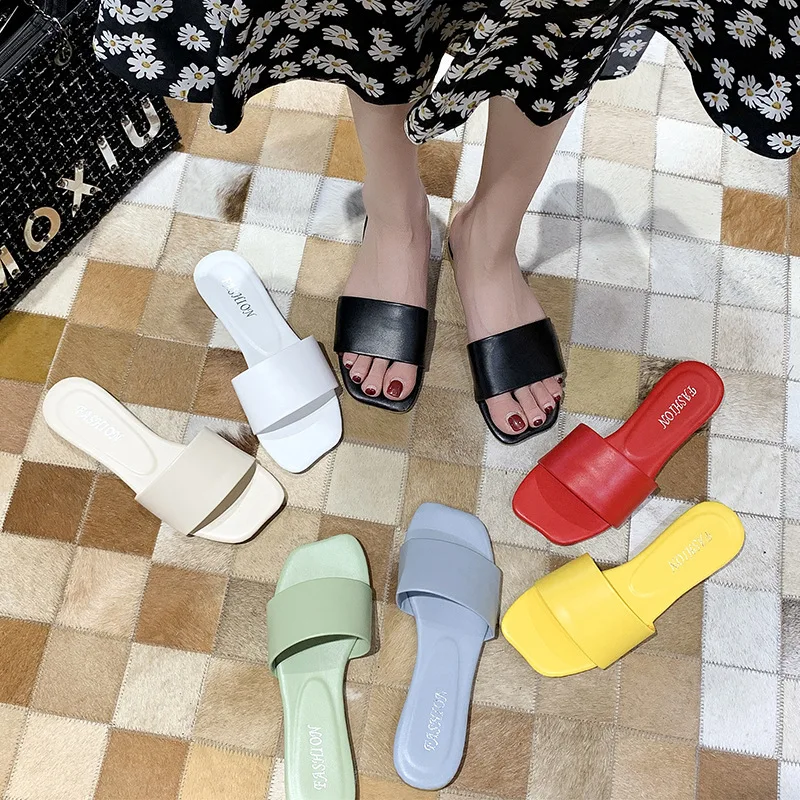 

New Design Wholesale Cheap Fashion PU Leather Women Slippers Sandals Shoes Beach Summer Flat Sandals for Women and Ladies, 7 colors