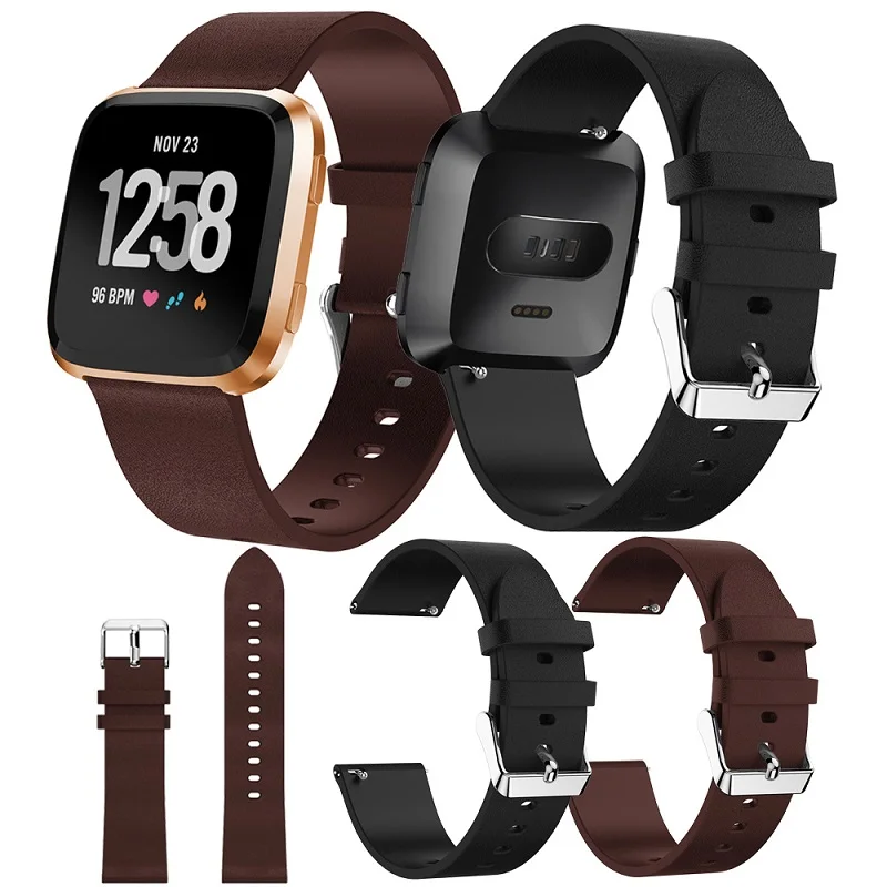 

Single Tour Smart Watch Strap Accessories Wristbands Bracelet Replacement for Fitbit Versa Oil Leather Watch Band, Black, coffee