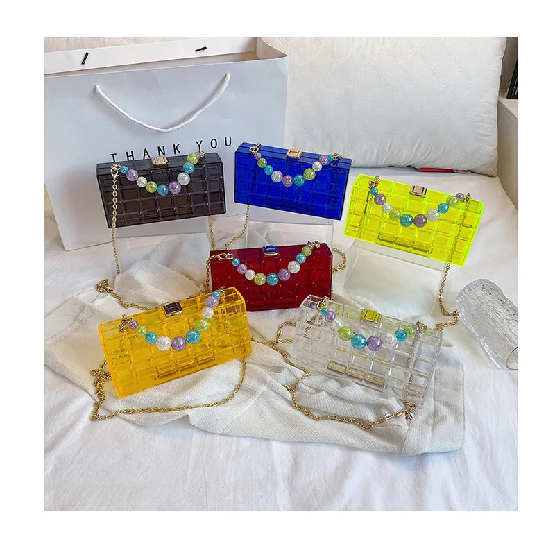 

Colorful Beaded Acrylic Women Shoulder Bag Female Purse Transparent Handbags Girls PVC Crossbody Bag Fashion Small Flap Bolsos