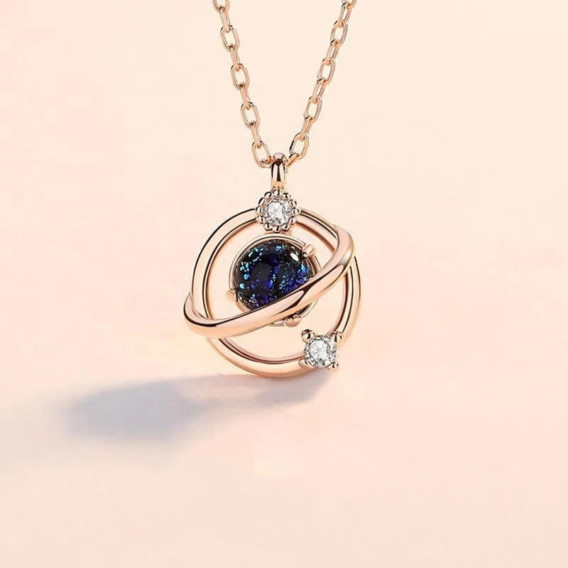 

INS Styles Stainless Steel Trendy Geometry Galaxy Nebula Planet Pendant Space Universe Necklaces Women 2021 New