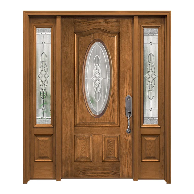 6ft * 8ft Modern Exterior Main Carved Solid Wooden Door With Two Glass ...