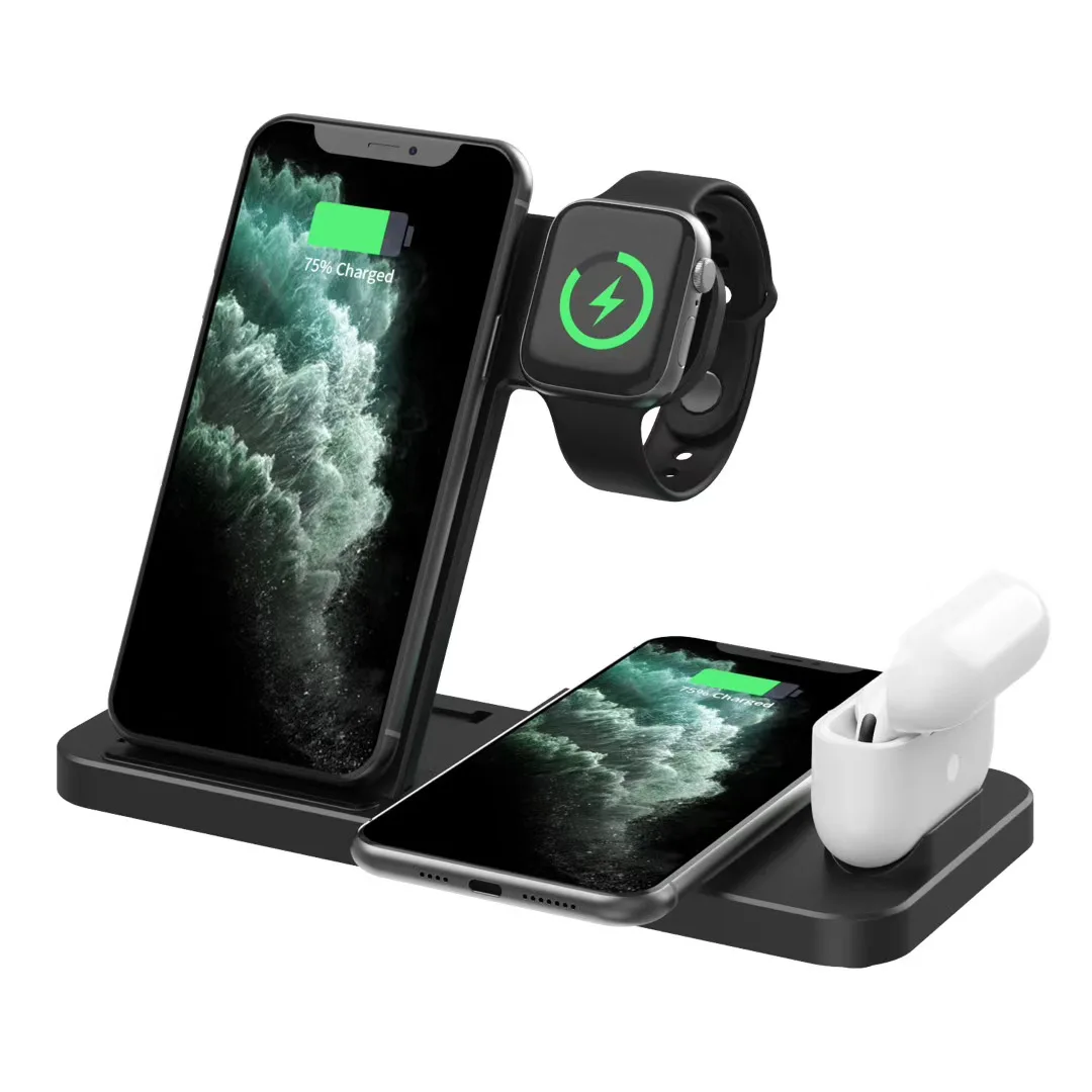 

New Arrivals For Iphone 3 In 1 Foldable Charging Dock Qi Fast 15W 4 In 1 Folding Wireless Charger Stand