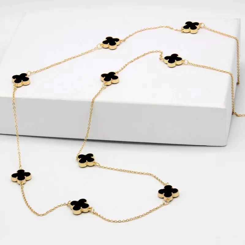 

Small MOQ gold plated brand leaf clover necklace jewelry custom long chain four leaf clover necklace for women