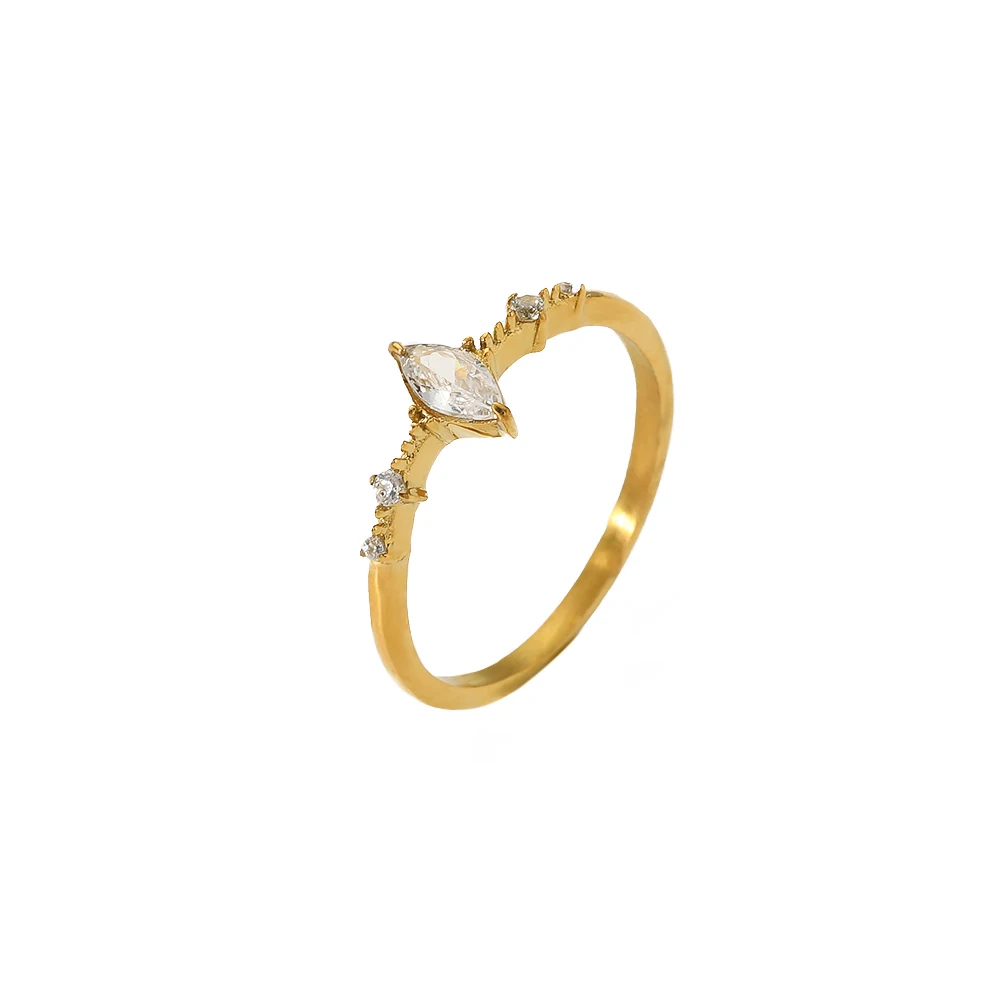 

Tarnish Free Stainless Steel 18K Gold Plated Water Drop White Cubic Zircon Wedding Rings For Girls