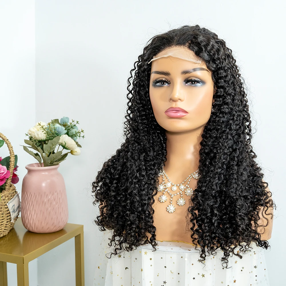 

transparent lace natural color 4x4 closure lace wig super double drawn quality 180%density kinky curly italy curly lace wig