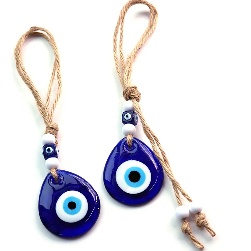 

Turkish Blue Eyes Jewelry Glass Pendant Hemp Rope Water Drop Accessories Wall Decoration Good Luck Gift Evil Eyes Pendant Charms