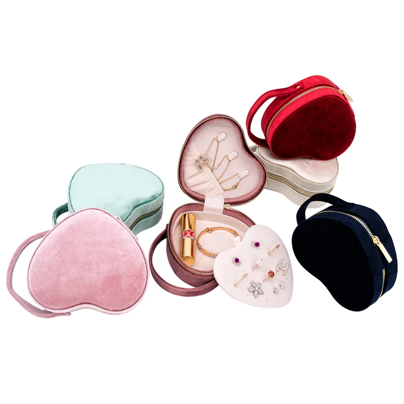 

Luxury Portable Pink Heart Shaped Valentine's Day gift Jewellery Case Leather Wedding Custom travel jewelry box organizer, Beige/light green/light pink/dirty pink/red