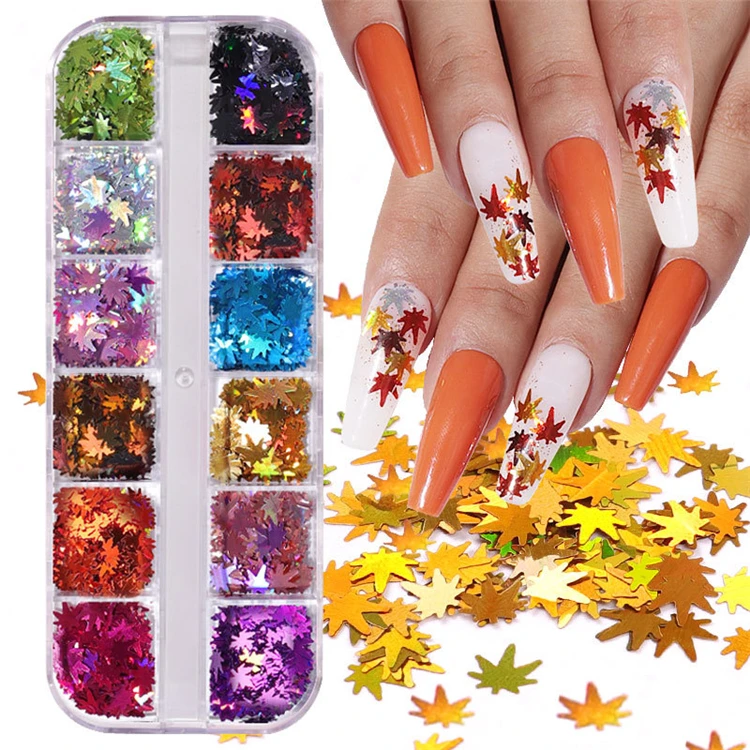 

DIY Autumn maple leaf Nail art Sequin Decoration Kit,Nail Beauty Sticker Decal Set,Nail Glitter
