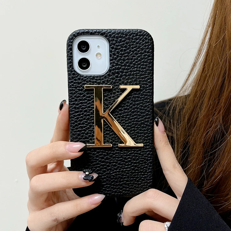 

Personalize Name Pebble Leather letter phone case For iPhone X/XR/XS/11/12/13PRO MAX Luxury Cover, 6 colors