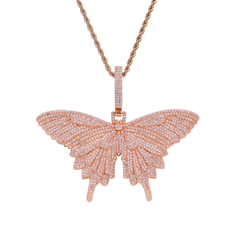 

" CN268 Butterfly Pendants With Rope Chain Brass Micro pave with CZ Bling Bling Mens Necklace Rock Iced Out Jewelry