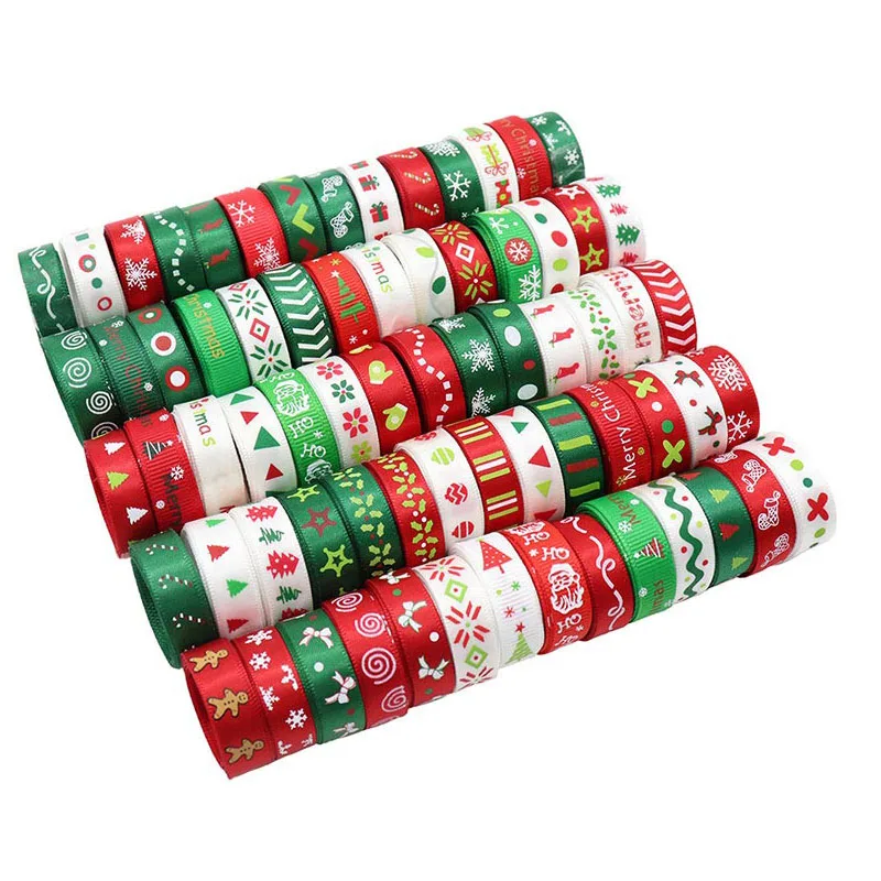

Random 12styles Christmas Decoration Gift Packing Ribbon Printed Grosgrain Satin Ribbons