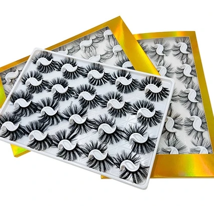 

Hot Whosale Wispy Fluffy Lash Hand Made Mix Length Faux Mink Eyelashes Tray Set With Shiny Packing box, Natural black