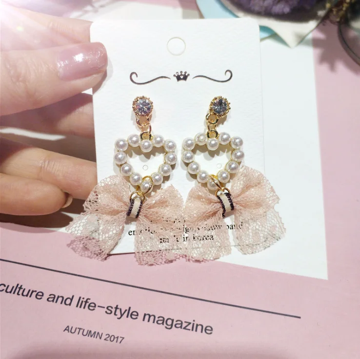 

Fashion display hot sale lace bow drop alloy ladies earrings jewelry
